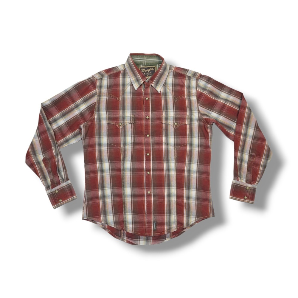 Wrangler Retro Premium Pearl Snap Red Plaid Long Sleeve Western Shirt Men's M